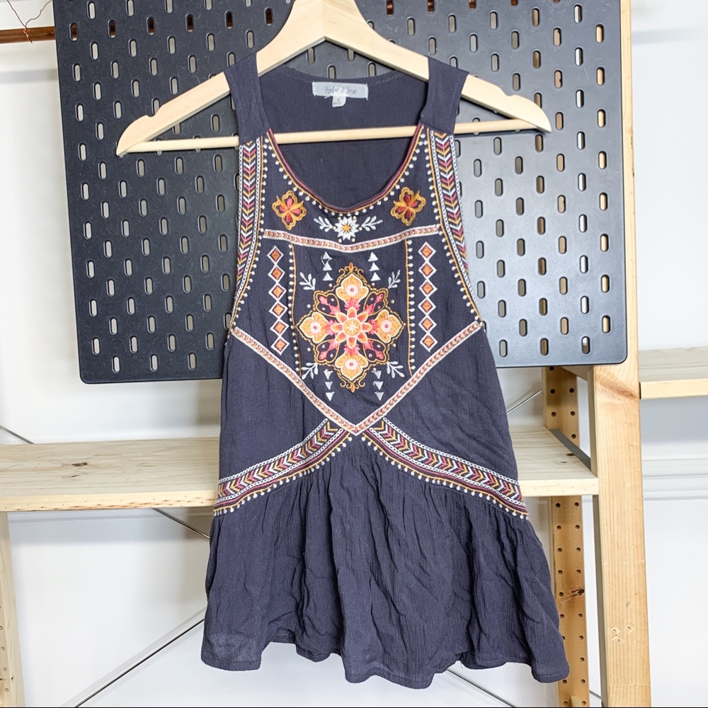 Taylor & Sage Floral Boho Embroidered Tank